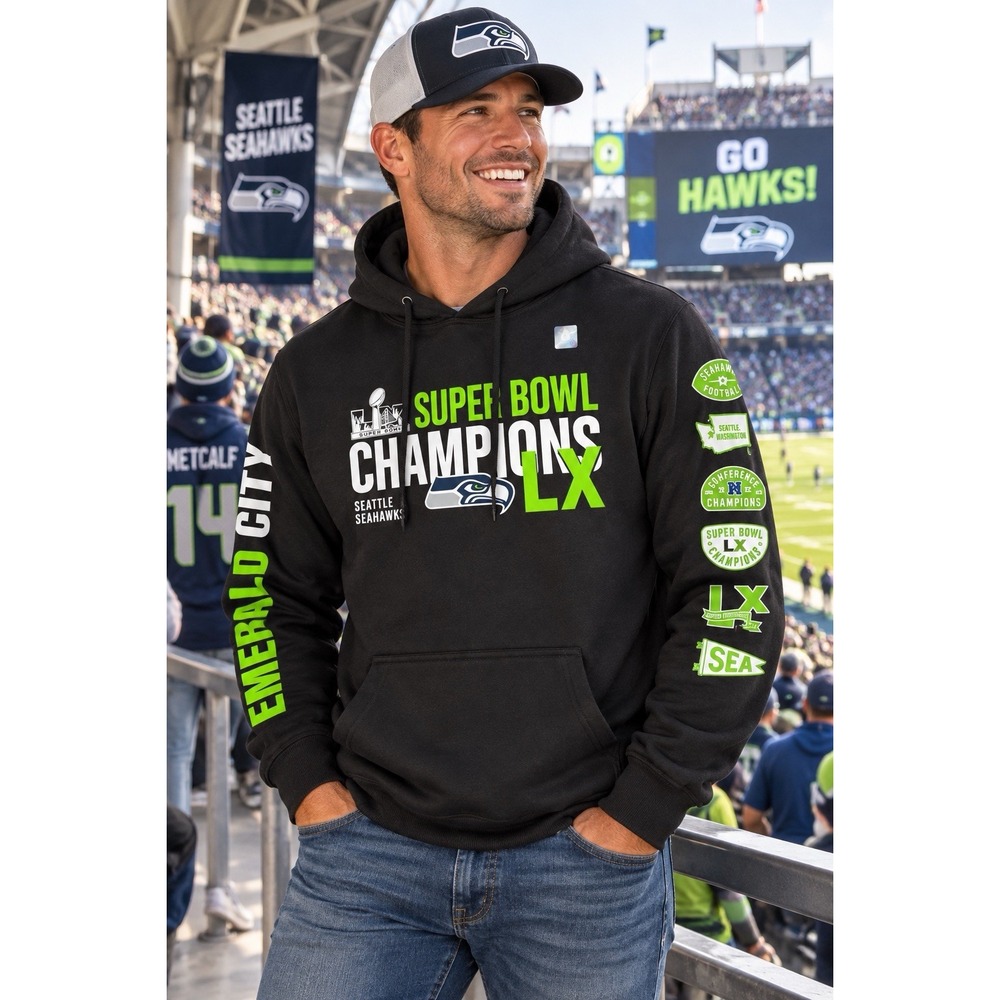 NWT Seattle Seahawks Super Bowl LX Champions Fanatics Hoodie Black M NFL